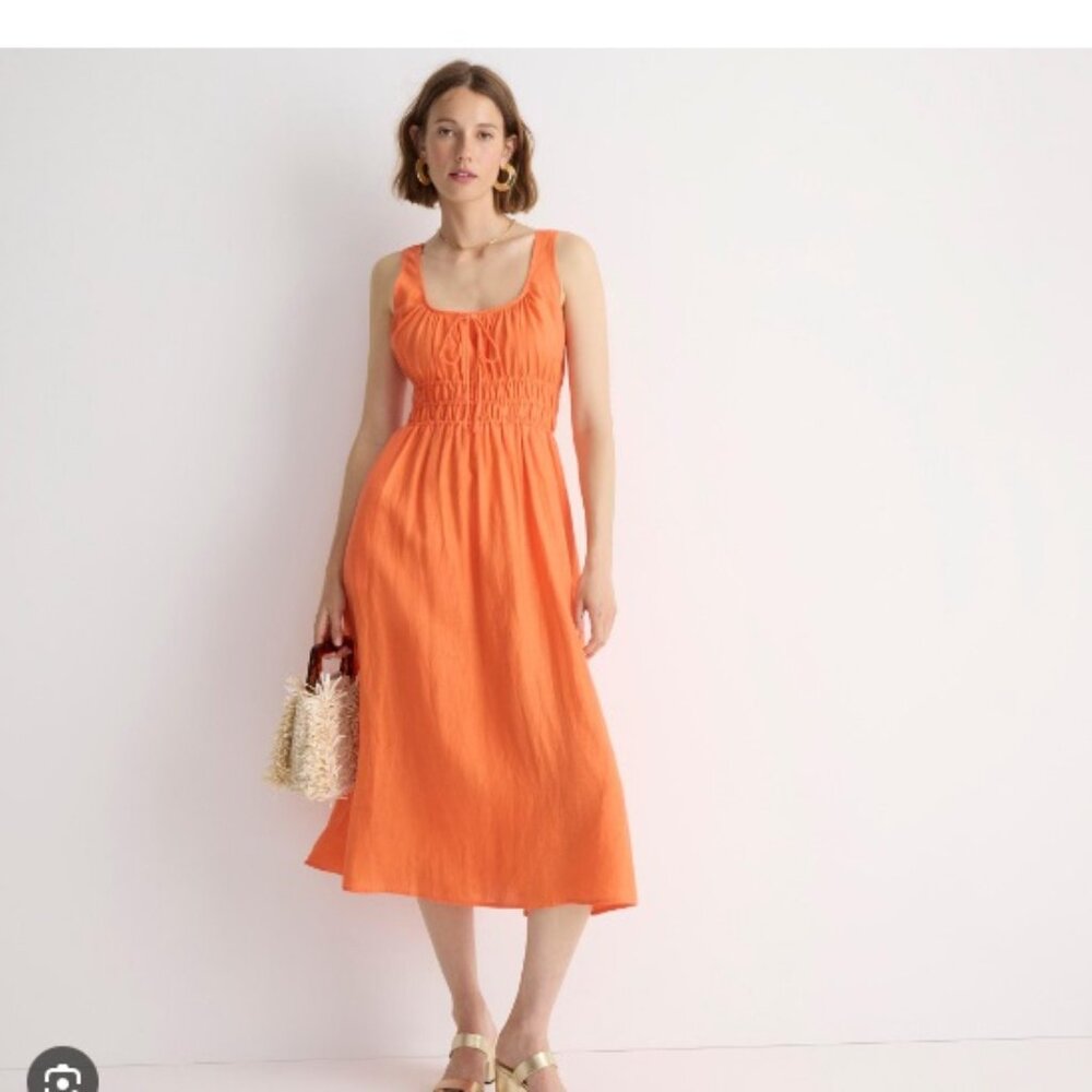 J. CREW Smocked Midi Dress - Linen